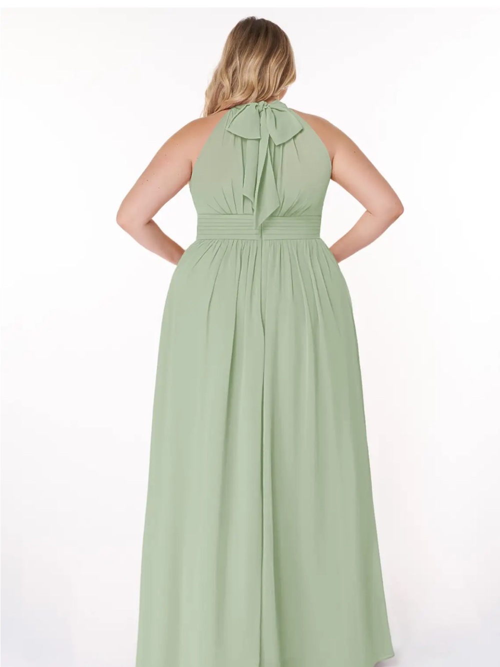 Azazie Sage Green High-Neck Halter Maxi Dress - Picture 9 of 16